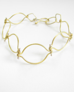 Brass and Sterling Silver Wavy Chain Hinged Link Bracelet