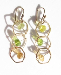 Gold-Filled and Faceted Mixed Peridot, Quartz and Topaz Stitched Earrings