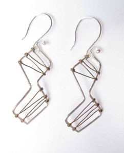 Sterling Silver and Antiqued Brass Stitched Earrings
