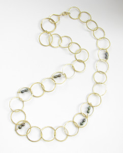 Brass Chain Necklace with Olive Freshwater Pearls