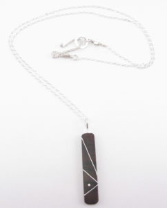 Brown Ebony and Silver Rectangle Drop Necklace