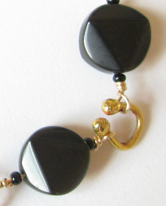 Black Obsidian & Brass Bracelet with Gold-Filled Clasp