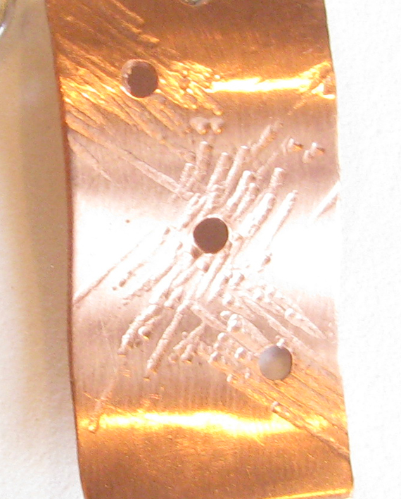Etched Rectangular Copper and Sterling Silver Earrings