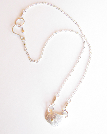 Etched Sterling Silver and 14k Gold Floral Necklace