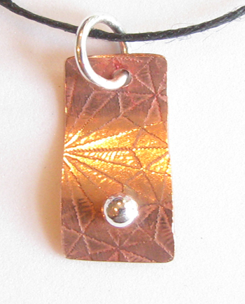 Etched Shiny Copper and Sterling Silver Pendant on Hemp Cord
