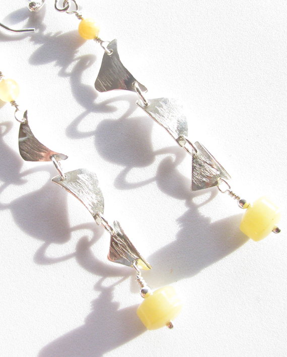 Olive and Pineapple Jade and Textured Sterling Silver Cascade Earrings