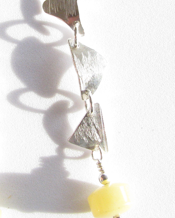 Olive and Pineapple Jade and Textured Sterling Silver Cascade Earrings