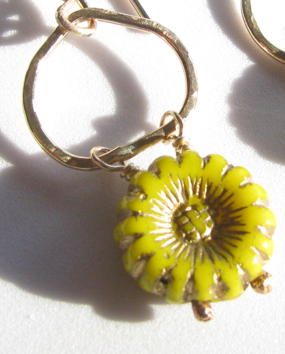 Vintage Yellow Glass Flower and Gold-Filled Earrings