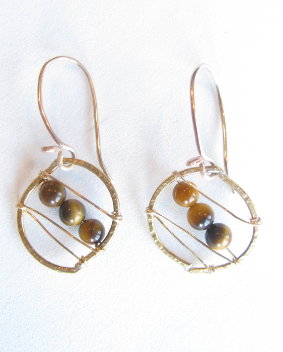 Tiger Eye and Gold-Filled Stitched Earrings