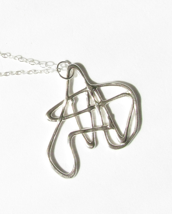 Abstract Large Sterling Silver "Zig-Zag" Necklace
