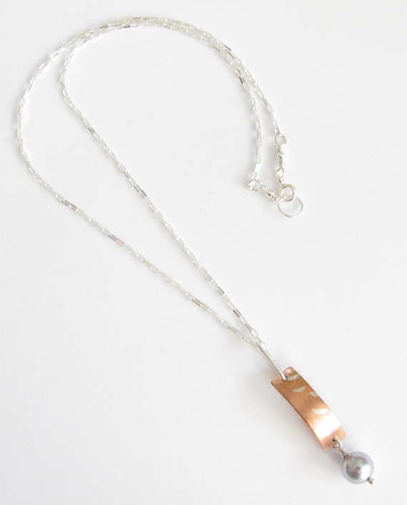 Copper and Sterling Silver Marriage-of-Metals Necklace with Gray Glass Pearl
