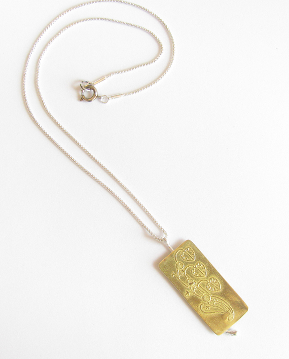 Etched Brass and Sterling Silver Floral Necklace