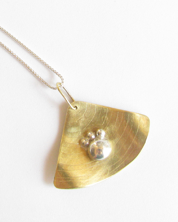 Etched Brass and Sterling Silver Manta Necklace