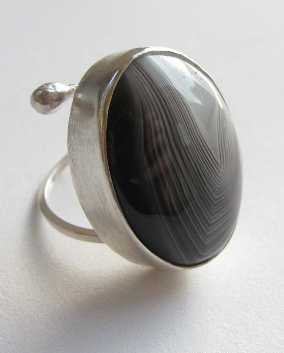 Sterling Silver and Banded Agate Ring