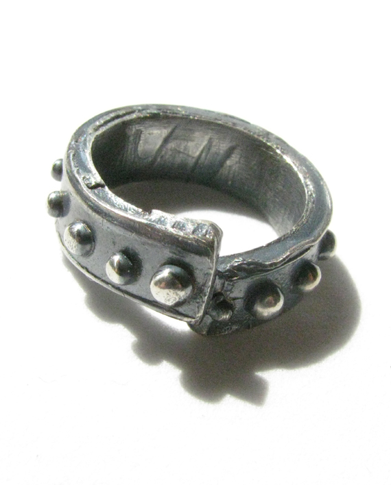 Antiqued Sterling Silver "Dot" Band Ring, Size 5