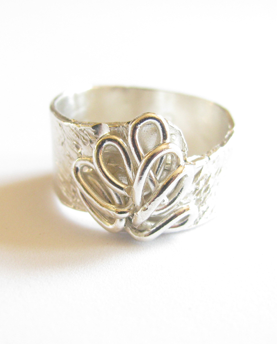 Sterling Silver "Tree" Band Ring, Size 6.75-7