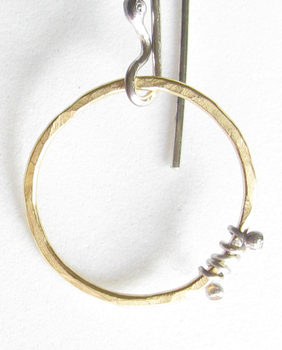 Brass and Sterling Silver Circle Wrap Earrings