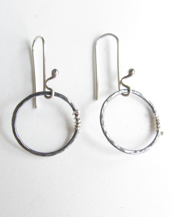 Antiqued Sterling Silver and Bright Silver Circle Wrap Earrings