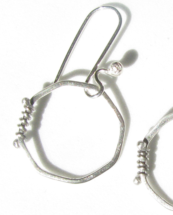 Sterling Silver and Antiqued Sterling Silver Wire Wrap Octagon Earrings
