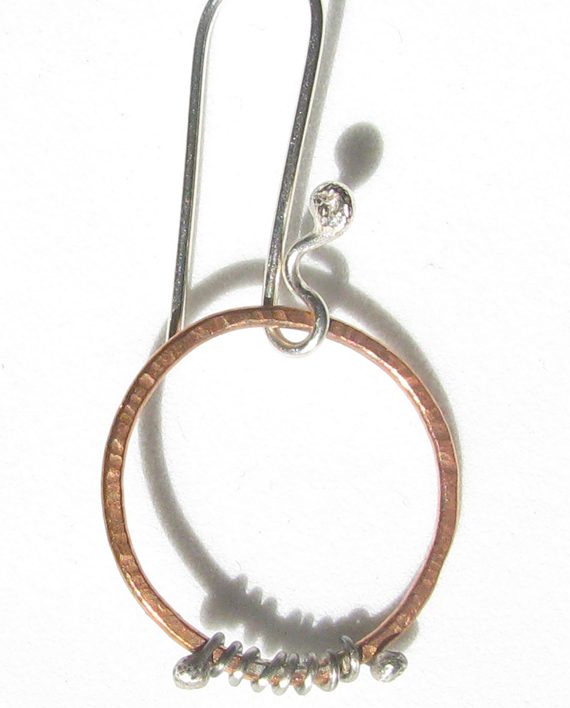 Copper and Sterling Silver Circle Wrap Earrings