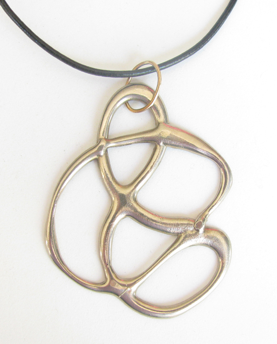 Curvy Abstract White Bronze Necklace w/Leather Cord