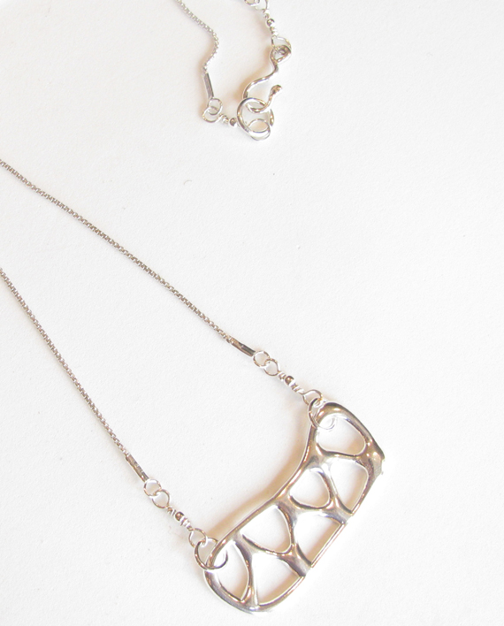 Abstract Sterling Silver Rectangle Zig-Zag Necklace