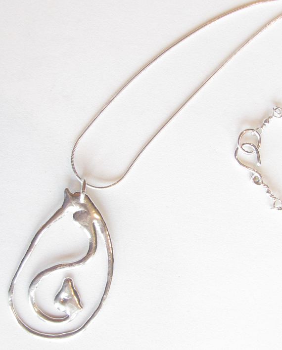 Abstract Sterling Silver Long Swirly Necklace