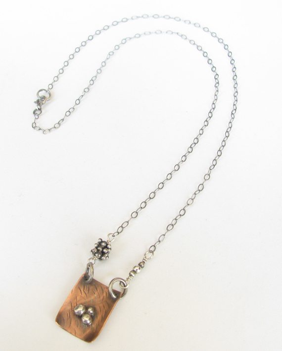 Sterling Silver and Antiqued Copper 3-Dot Necklace