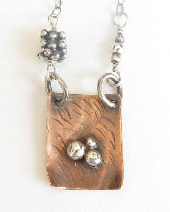 Sterling Silver and Antiqued Copper 3-Dot Necklace