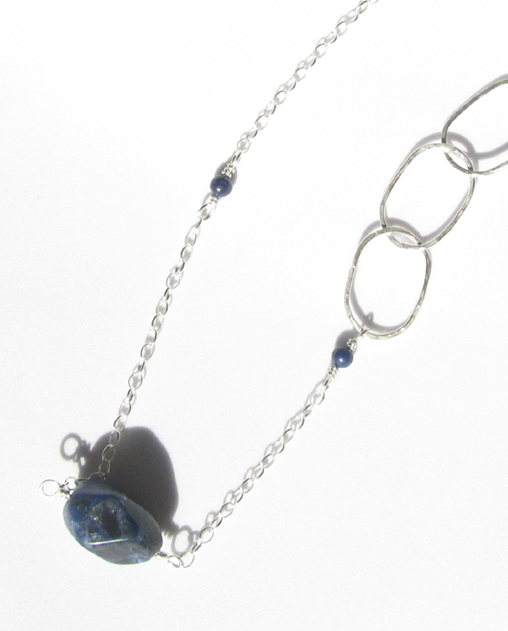 Sodalite, Lapis Lazuli and Sterling Silver Asymmetrical Chain Necklace