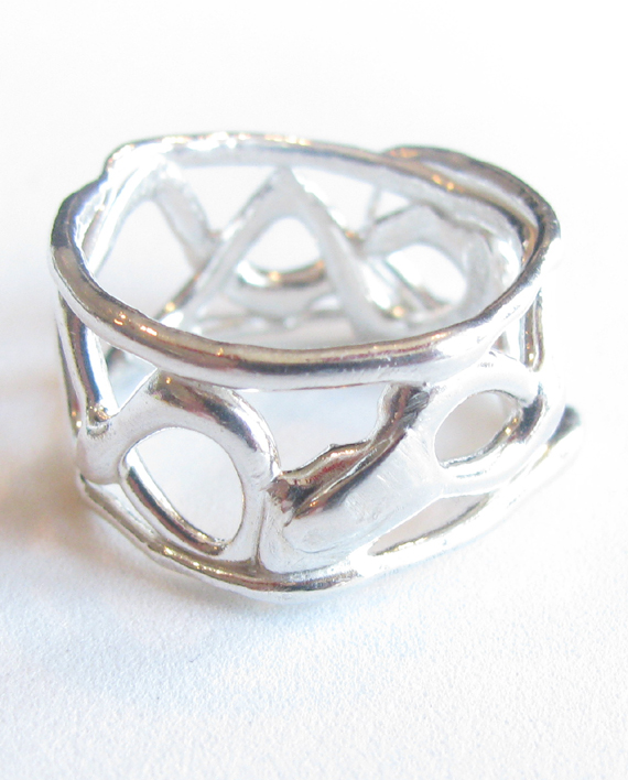 Abstract Sterling Silver Vine Band Ring, Size 7.5