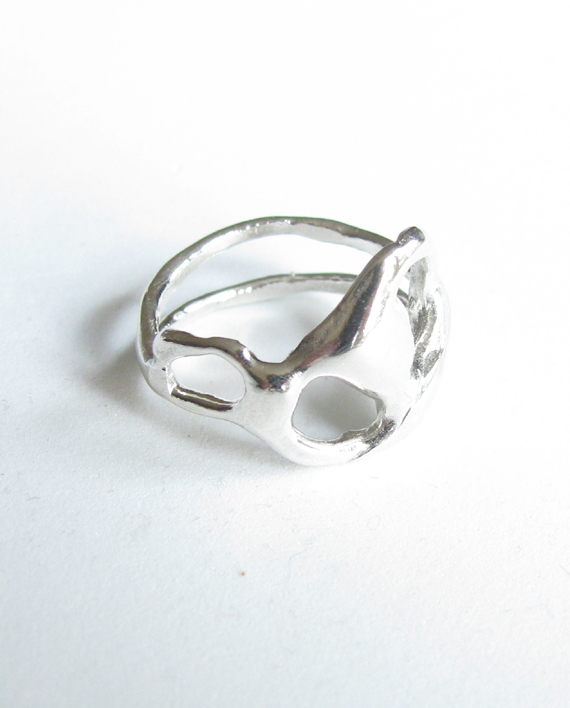 Abstract Sterling Silver Double Band “Yin/Yang” Ring, Size 8.5