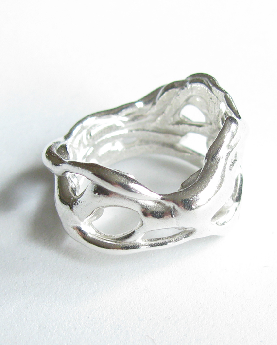 Abstract Sterling Silver Tapered Vine Ring, Size 5.5