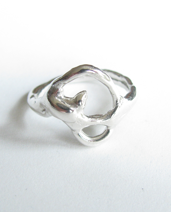 Abstract Sterling Silver Teardrop Spiral Ring, Size 9.5