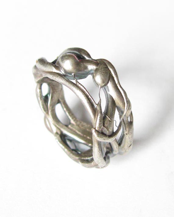 Sterling Silver Abstract Thin Vine Ring, Size 10