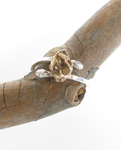 Abstract Cast Bronze and Sterling Silver Ring, Size 9