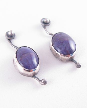 Antiqued Sterling Silver and Russian Charoite Squiggle Post Earrings