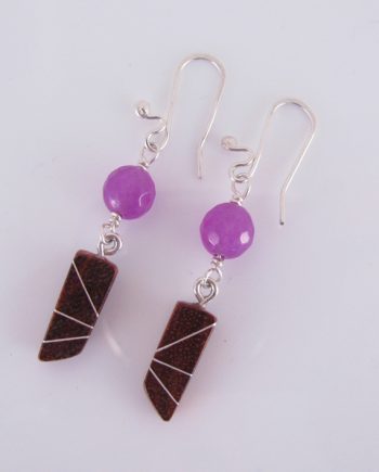 Bloodwood, Silver and Purple Agate Inlay Earrings