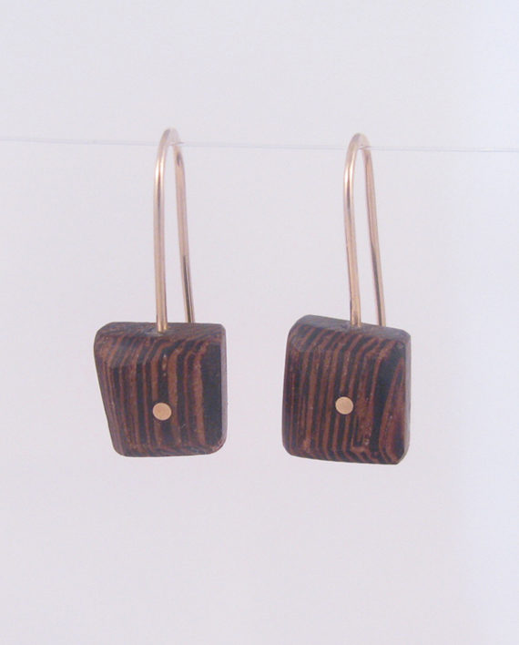 Wenge Wood and Gold-Filled Inlay Small Square Dot Earrings