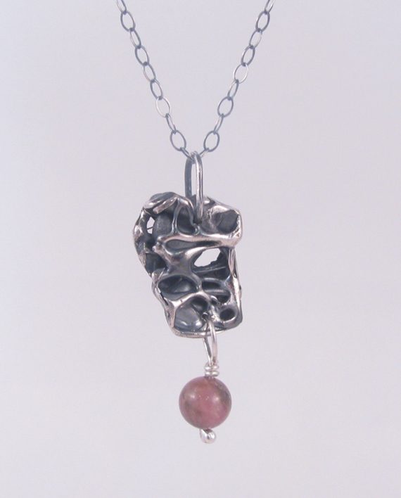 Abstract Sterling Silver and Rhodonite Necklace