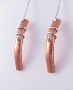 Curved Copper and Sterling Silver Coil Earrings
