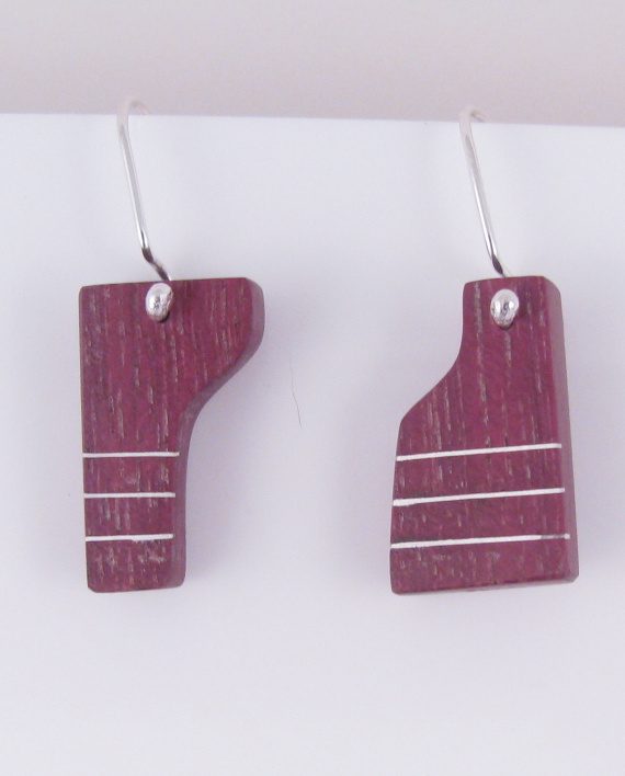 Purpleheart and Silver Inlay "Puzzle" Earrings